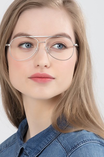 Discover | Matte Silver Metal Eyeglasses | EyeBuyDirect